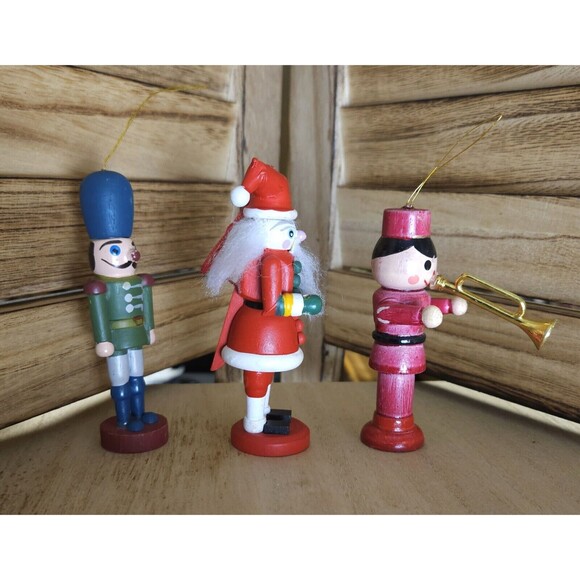 Vintage Nutcracker Wooden Soldiers Christmas Tree Ornaments 3.5 - 4"  Lot Of 3 - Picture 3 of 5